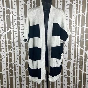 Vince Camuto Short Sleeve Striped Open Front Cardigan Sweater XL